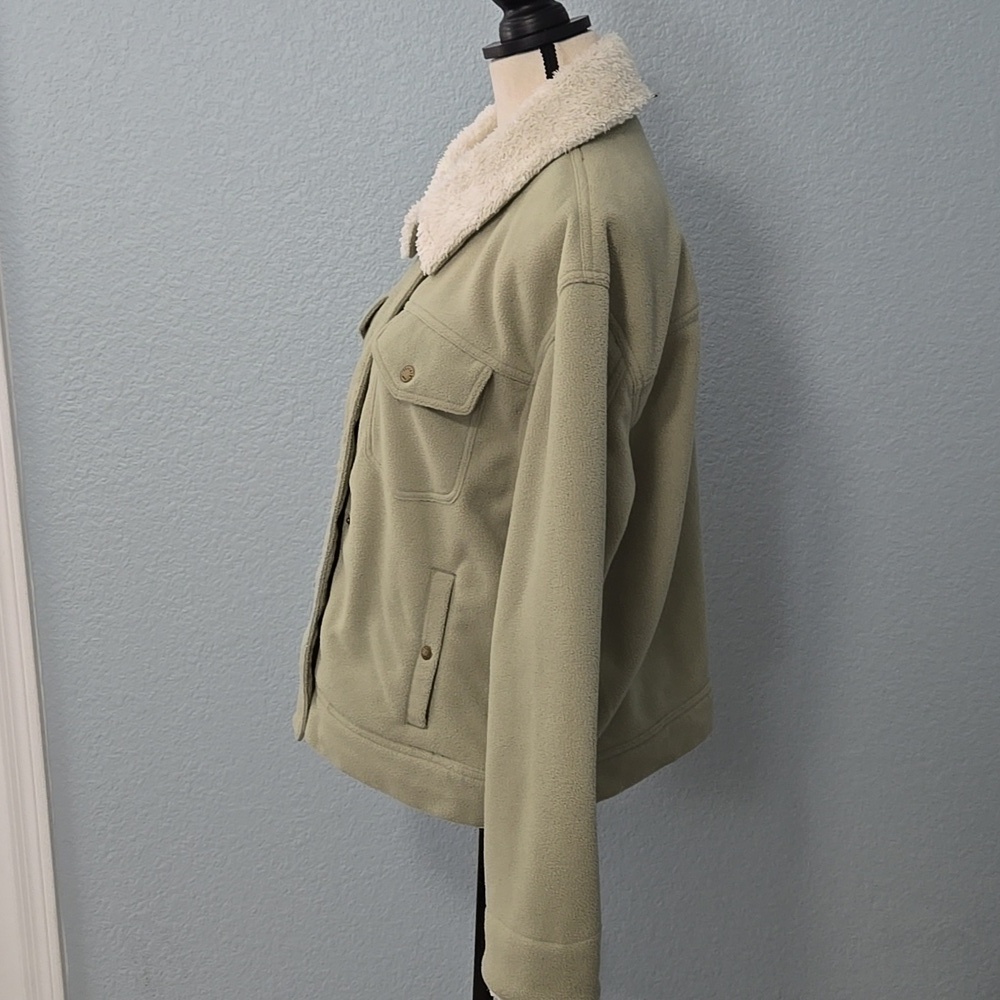 FAHERTY High Pile Fleece Lined Trucker Jacket Sz Large In Sea Grass Green - Picture 6 of 16